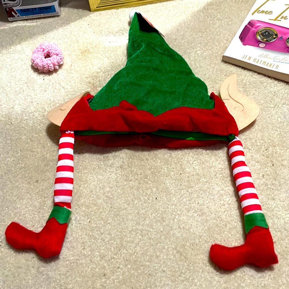 Elf hat with tags.